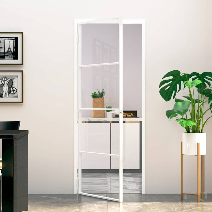 Notranja vrata bela 76x201,5 cm kaljeno steklo aluminij tanka